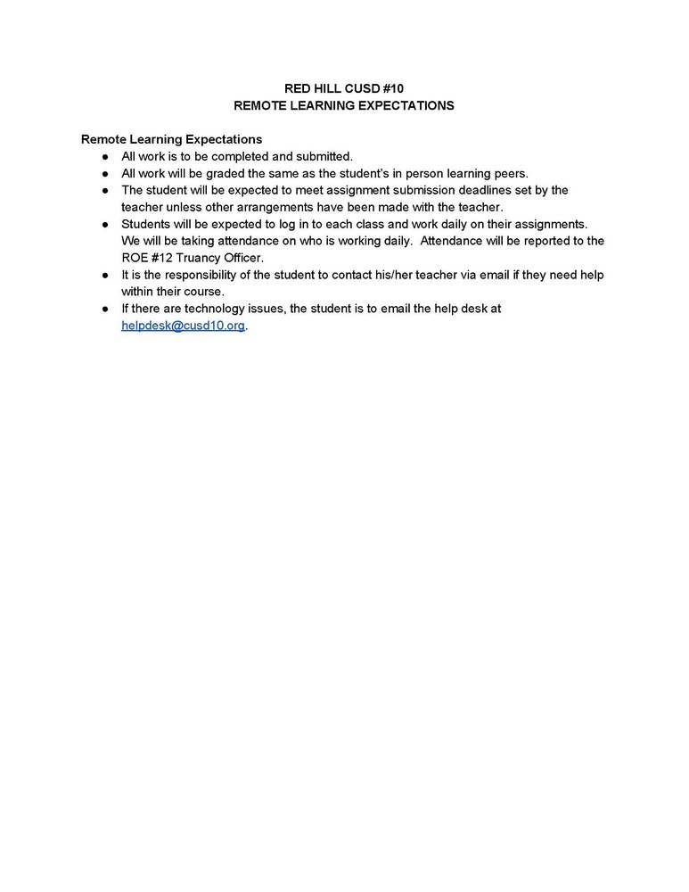 Red Hill CUSD #10 Remote Learning Guidelines