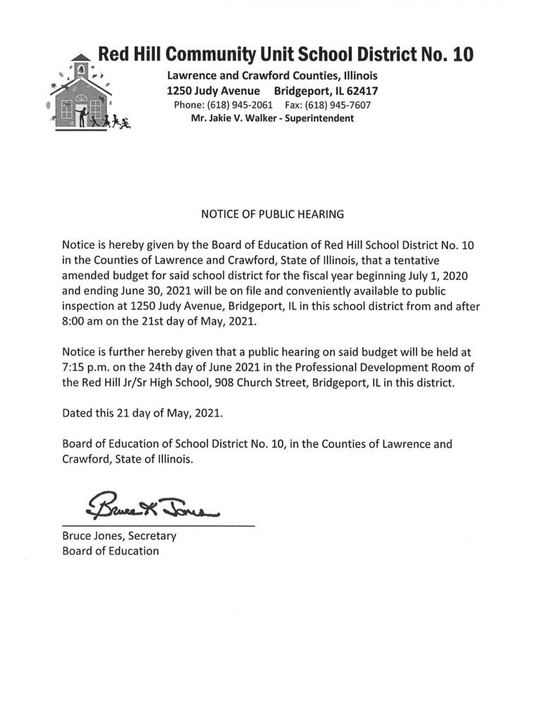 Tentative Amended Budget Hearing Notice
