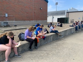 Mrs. Wirth's and Mrs. Gher's 8th grade students enjoying the beautiful weather.