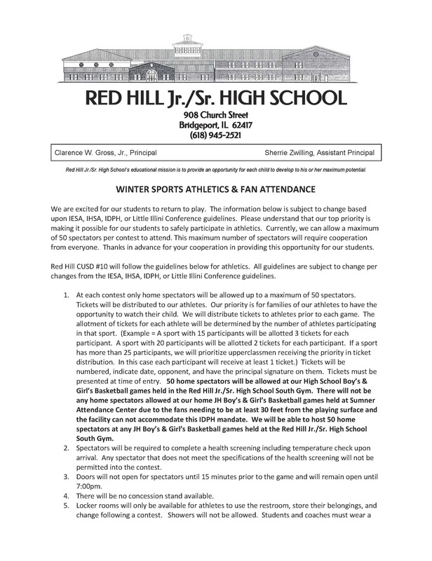 Red Hill CUSD #10 Athletic Spectator Guidelines